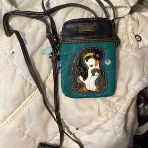 Chala Teal and Black Penguin Crossbody Bag